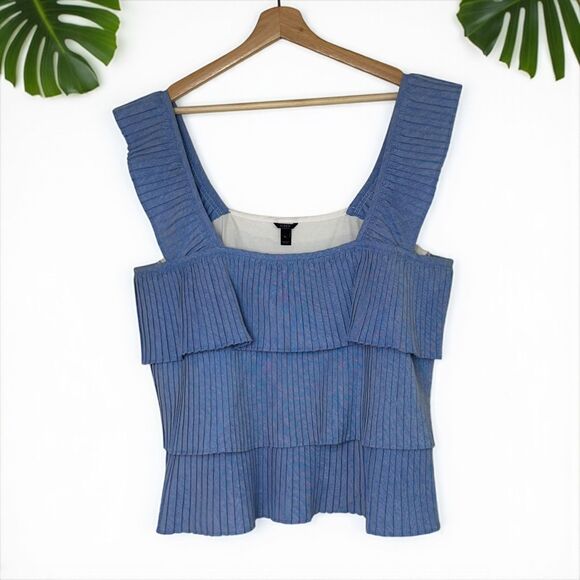 J. Crew Pleated Tiered Ruffle Tank Top/Cami in Chambray Blue - Picture 3 of 10